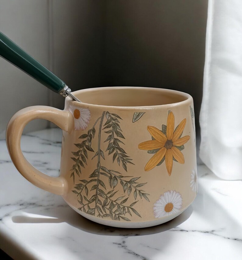 Handcrafted Ceramic Mug, Autumn Chrysanthemum Floral Design, Microwave ...