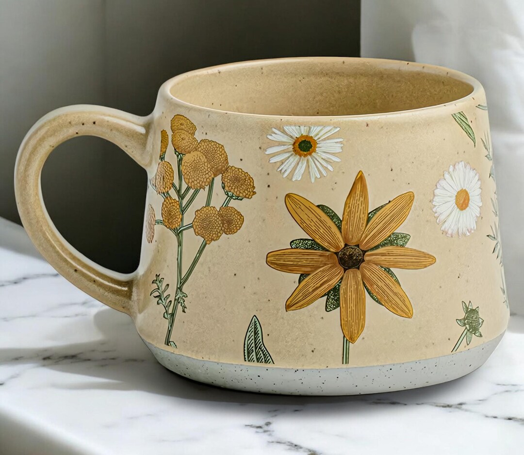 Handcrafted Ceramic Mug, Autumn Chrysanthemum Floral Design, Microwave ...