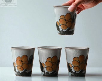Hand Painted Unique Glazed Ceramic Tea Cup, Feng Shui Kong fu Tea cup, Oriental Style Pottery Ceramic Tea Set, Elegant Tea Set Gift