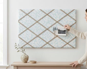 Floral Memo Board, Fabric Bulletin Board | Neutral Wall Organizer | Custom Size, Handcrafted