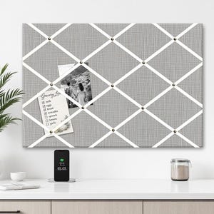 Stormy Grey Linen Bulletin Board, Neutral Fabric Pin Board, Custom Wall Organizer, Kitchen Command Center, Office Memo Board