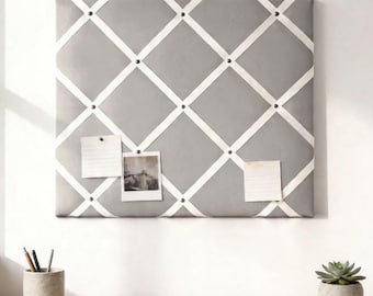 Modern Fabric Bulletin Board, Gray Ribbon Memo Board | Neutral Pin Board | Custom Sizes