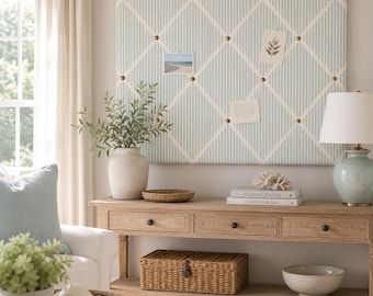 Ticking Stripe French Memo Board | Coastal Farmhouse Pin Board | Custom Sizes, Ribbon Display