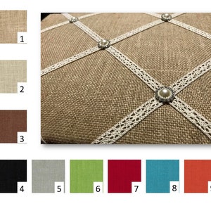 Burlap and Lace French Memo Board Bulletin Board Your choice of size with or without cork backing image 1