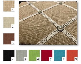 Burlap and Lace French Memo Board  -  Bulletin Board - Your choice of size - with or without cork backing