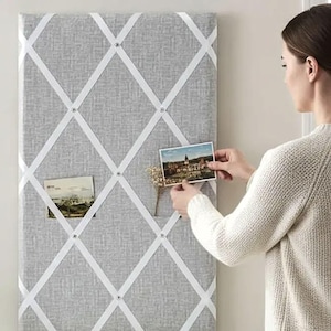 French Memo Board | Ribbon Bulletin Board | Fabric Photo Display | Neutral Wall Organizer | Cork Option | Custom Size