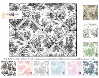 Colonial Toile Designs -  French Memo Board, Bulletin Board, Cork Board - Your choice of color, size and style. Design your own