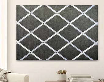 Charcoal Linen Board, Modern Pin Board | Handcrafted Fabric Bulletin | Ribbon Or Cork