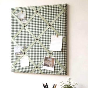 Memo Board, Cotton Gingham in choice of color with Ribbon and Nail Trim (Optional Cork Layer)