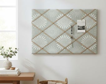 Fabric Memo Board, Upholstered Bulletin | Neutral Dot Pattern | Customizable Ribbon & Backing