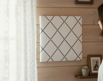 Burlap Memo Board, French Rustic Lace Trim | Handmade Wood Frame | Custom Sizes