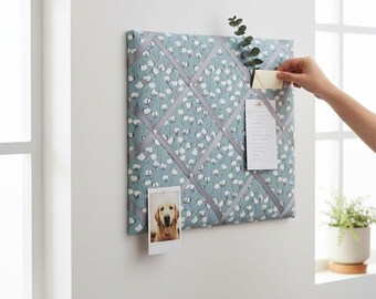 Cotton Stem French Memo Board, Neutral Botanical Fabric | Ribbon + Cork Option | Custom Size