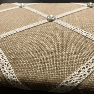 Burlap and Lace French Memo Board Bulletin Board Your choice of size with or without cork backing image 10