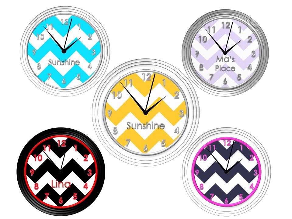Chevron Wall Clock Choose your colors of background trim Etsy