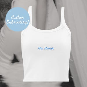 Custom Embroidered Bride Tank Top Last Name Custom Tee Bachelorette Party Bride Last Name Shirt Wedding Day Tank Top Getting Ready Top Bride