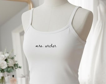 Custom Embroidered Mrs Tank Top, Personalized Bride To Be Gift, Bachelorette Party Shirt, Wedding Day Getting Ready Outfit, Future Mrs Top