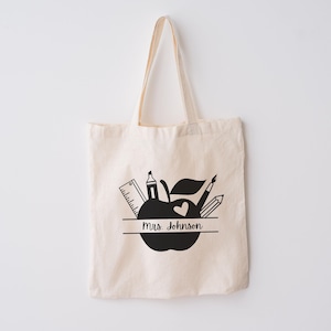Sac fourre-tout personnalisé pour professeur avec prénom Sacoche personnalisée pour professeur Cabas en toile Cadeau personnalisé pour professeur Cartable pour professeur Cadeau personnalisé pour les moins de 20 ans