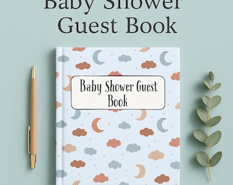 Baby Shower Guest Book - Editable in Canva | Digital Guest Sign-In Book for Baby Shower | Pink Blue Neutral Theme Printable Keepsake