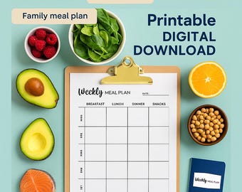 Weekly Meal Planner Canva Template | Editable Food Schedule PDF | Meal Tracker Printable | Instant Download