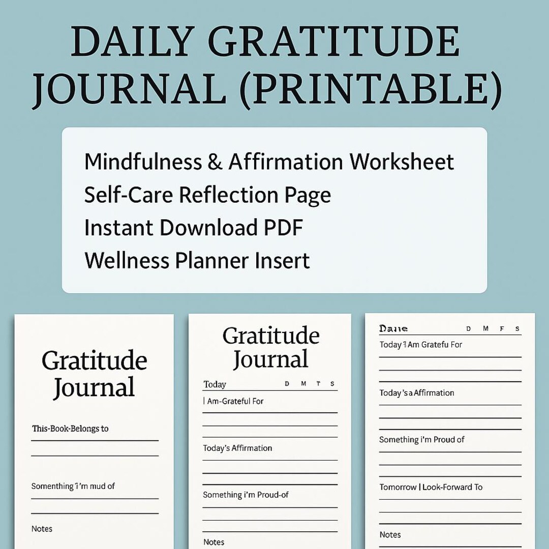 Daily Gratitude Journal Printable | Mindfulness & Affirmation Worksheet ...