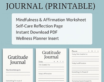 Daily Gratitude Journal Printable | Mindfulness & Affirmation Worksheet | Self-Care Reflection Page | Instant Download PDF