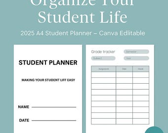 2025 Student Planner – Canva Editable A4 | Printable Academic Planner | Instant Download