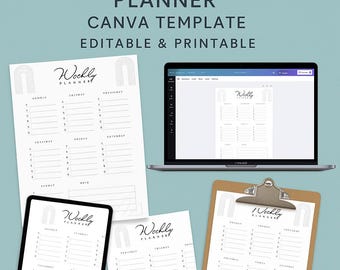 Minimalist Weekly Planner Canva Template | Editable PDF Schedule Sheet | Digital Weekly Organizer | Instant Download Printable
