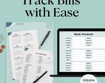 Budget Planner Bundle | Canva Editable Financial Organizer | Monthly Budget Tracker | Bill Tracker & Expense Log | A4 Digital Download