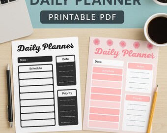 Daily Planner Canva Template Bundle | Editable PDF for Schedule, Notes and Priorities | Minimal and Colorful Printable | Instant Download