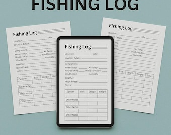 Fishing Log Book – Editable in Canva | Digital Fishing Journal | Track Catches, Bait, Location & Conditions