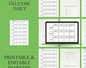 Editable Diabetes Tracker – Printable Blood Sugar Log | Digital Health Planner PDF | Glucose Monitoring Sheet | Instant Download
