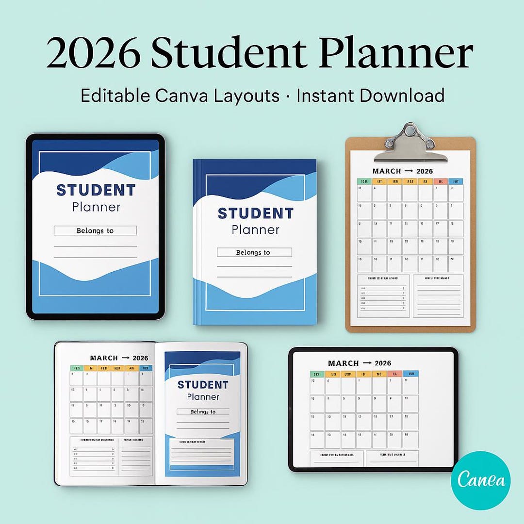 2026 Student Planner – Editable A4 Digital Planner | Canva Template ...