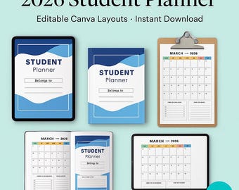 2026 Student Planner – Editable A4 Digital Planner | Canva Template | Printable Semester Organizer | Instant Download
