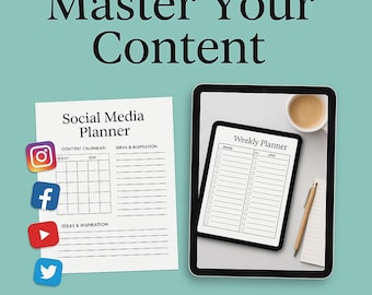 Social Media Planner | Digital Content Calendar | Canva Editable | Instagram Planner | Monthly Marketing Organizer | Small Business Tool