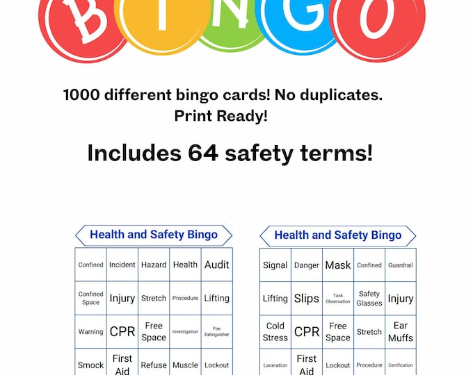 Printable Health and Safety Bingo Game – 1000 Unique Cards for ...