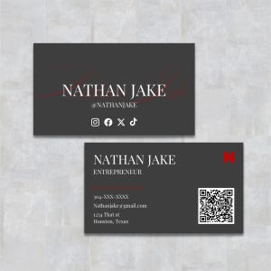 Black Business Card Template QR Code, Editable Digital Canva Instant Download, Masculine Printable DIY Calling Card, Modern Branding