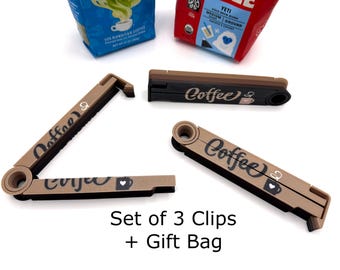 3D Printed Coffee Bag Clips Set: Gradient PLA with Gift Bag