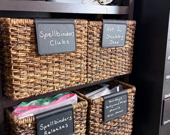 Custom 3D-Printed Basket Label Holder + Optional Chalkboard Labels | Includes Chalk Markers | Fits 3/4" Edges
