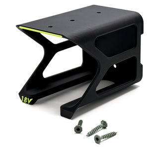 May include: Black bracket with a rectangular top and angled supports. The bracket has a neon green accent and the text "18V". Three screws are included.