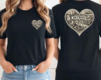 Detroit Tee, Detroit Graphic Tee,  Love Detroit Tee, Detroit City Tee, Front and Back Graphic Tee, Detroit History Tee, City Tee