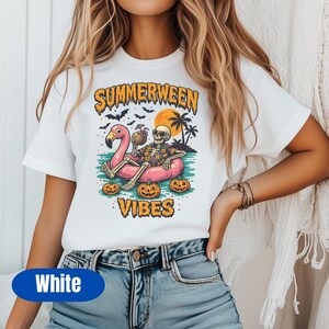 Summerween Vibes Shirt, Tropical Halloween Skeleton Tee, Flamingo Float Shirt, Spooky Summer Tshirt, Beach Halloween Graphic Tee