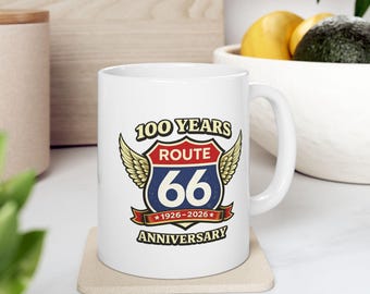 Route 66 100 Years Coffee Mug, Ceramic Mug, Route 66 Souvenir Highway Coffee Cup, Road-trip Coffee Mug, Route 66 Anniversary Coffee Mug