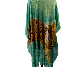 African Tiger | Hand-Painted Silk Poncho