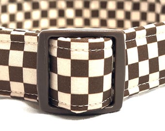 Brown and Cream Check Dog Collar - Racing Style