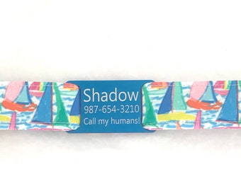 Nautical Dog Collar Personalized with Slide On ID Tag - Colorful Sailboats