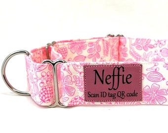 Personalized Rifle Paper Dog Martingale Collar - Vegan Pleather ID, Summer Neon Pink