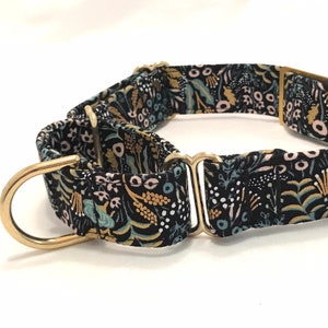 Rifle Paper Co. Martingale Dog Collar - Personalized ID Tag - Teal and Gold Flowers