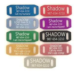 Add On ONLY: Personalized ID Tag for Cat Collar or Small Dog - 3/8" Slide-On Colored Metal Tag