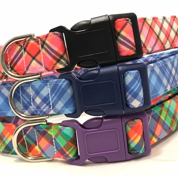 Tropical Plaid Dog Collar - Bright Summer Colors