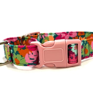 Buckle Martingale Dog Collar - Abstract Teal Magenta Floral